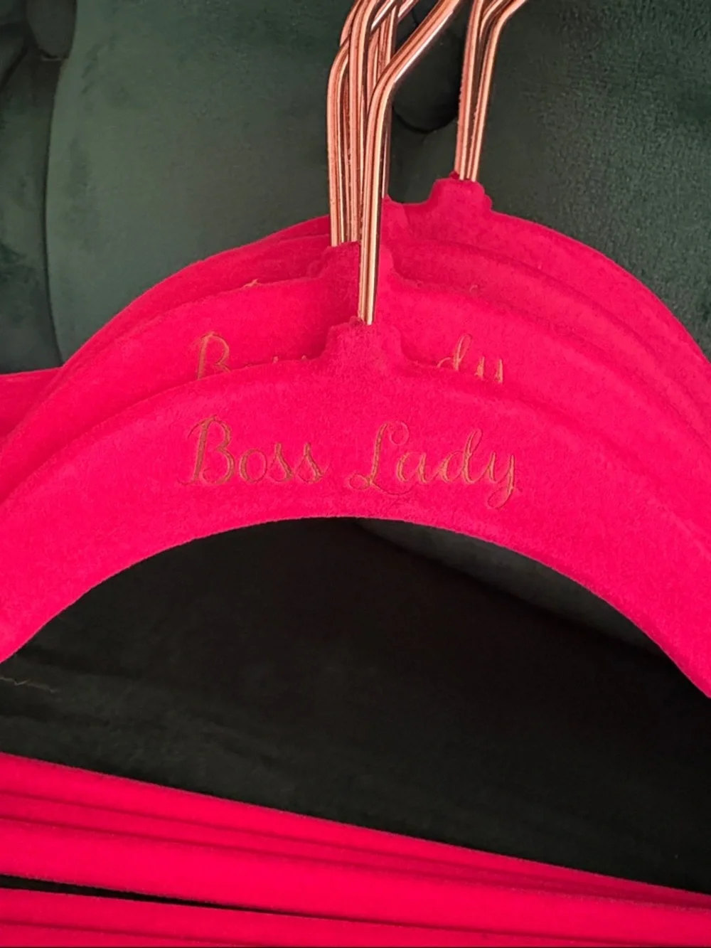 Set of 10 Hot Pink “Boss Lady” Velvet Hangers